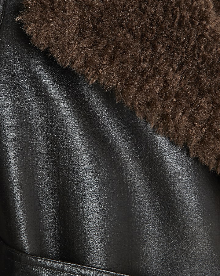 Black Faux Shearling Lined Belted Trench Coat