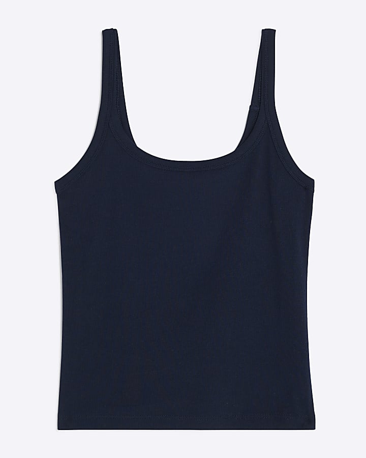Navy Sleeveless Ribbed Cami Top
