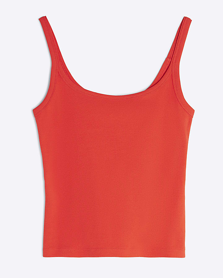 Red Sleeveless Ribbed Cami Top