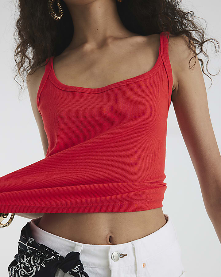 Red Sleeveless Ribbed Cami Top