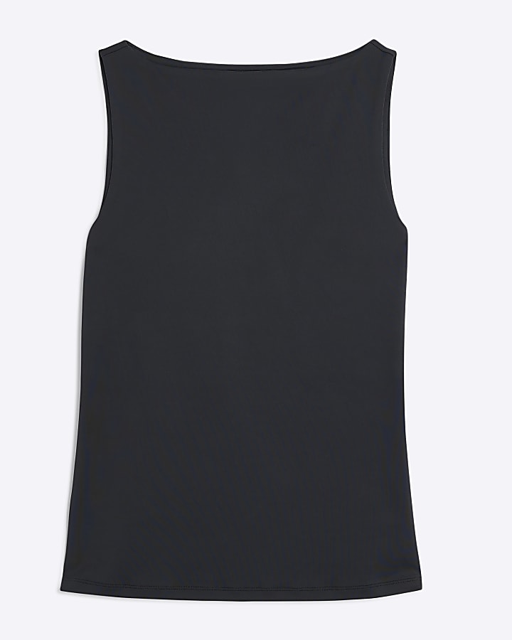 Black Sleeveless Boat Neck Top