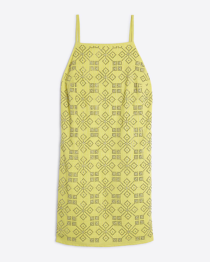 Yellow Sleeveless Embellished Mini Dress