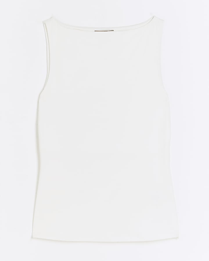 White Sleeveless Boat Neck Top
