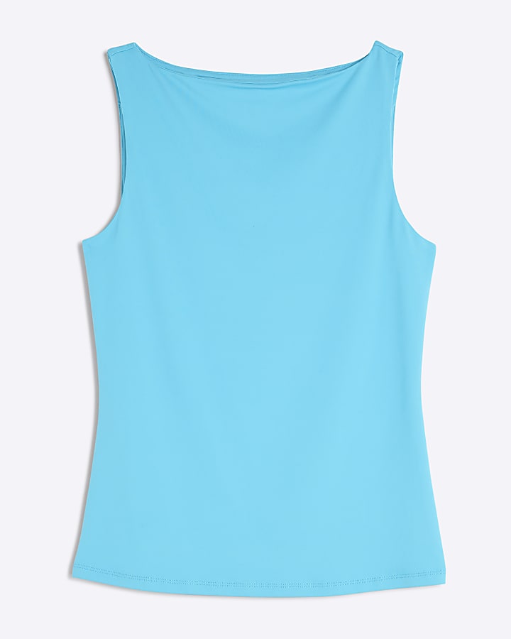 Blue Sleeveless Boat Neck Top
