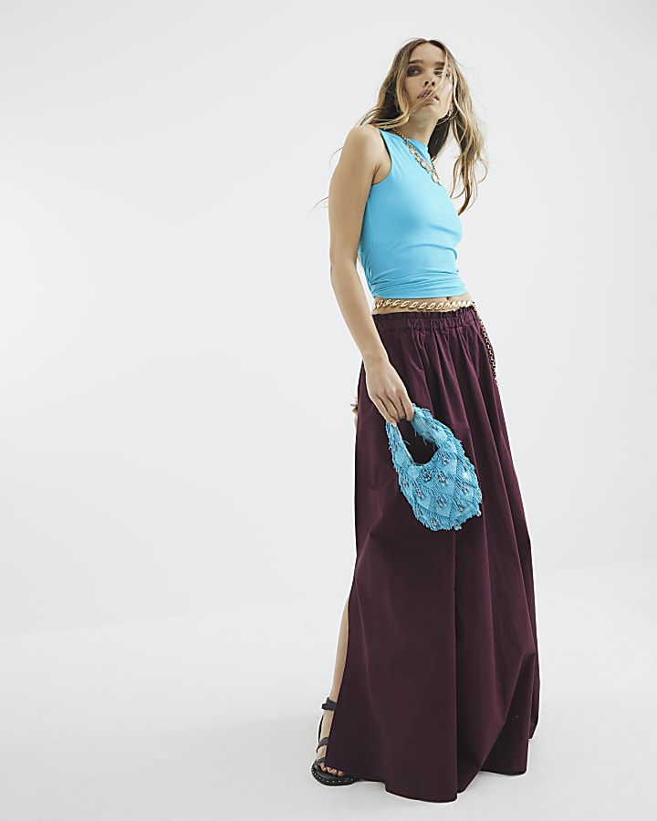 Blue Sleeveless Boat Neck Top
