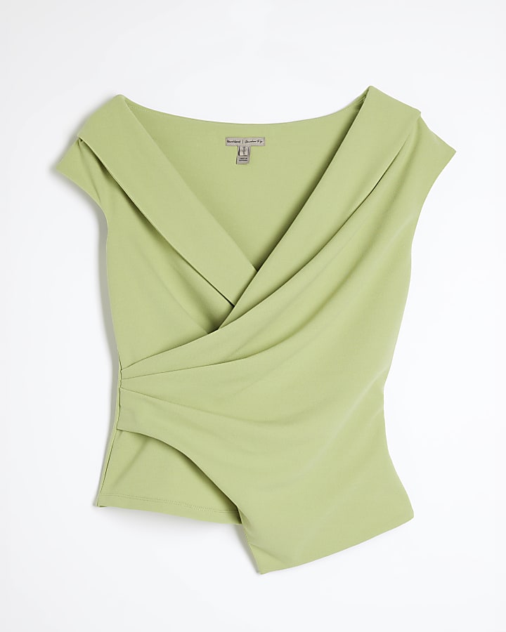 Green Sleeveless Drape Wrap Lapel Top