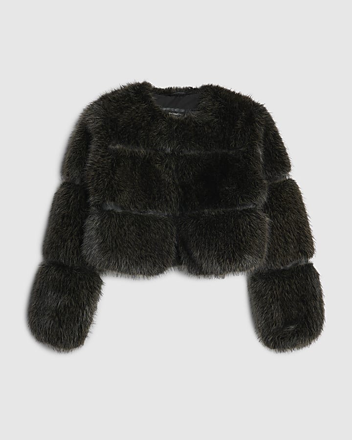 Brown Cropped Faux Fur Jacket