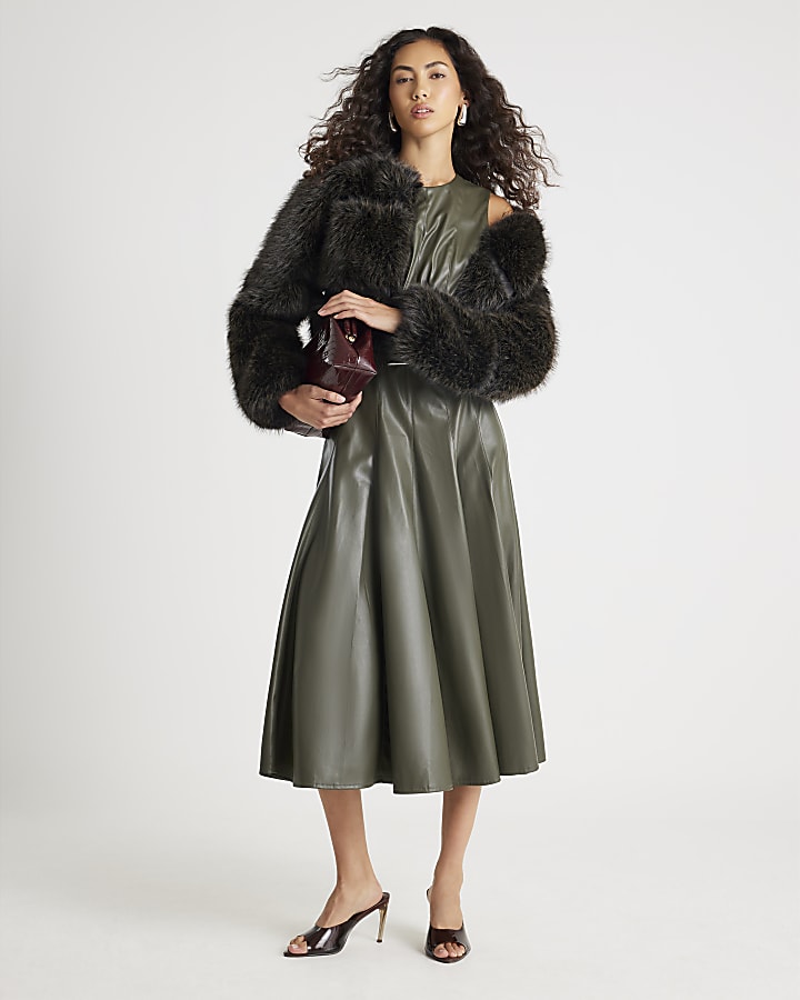 Brown Cropped Faux Fur Jacket