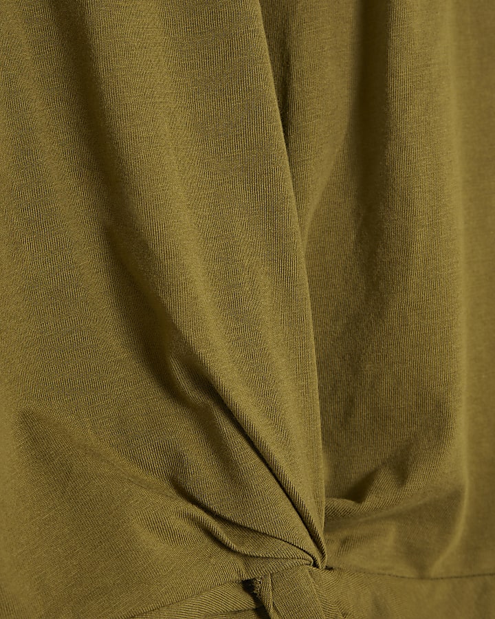 Khaki Short Sleeve Twist Front T-shirt