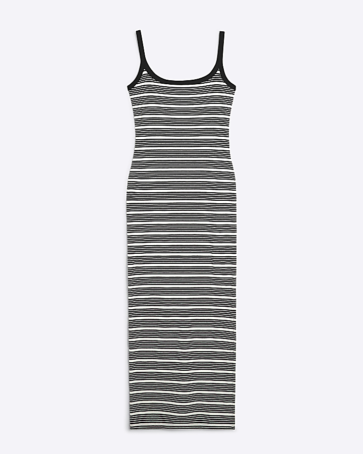 White Sleeveless Stripe Strappy Cami Dress