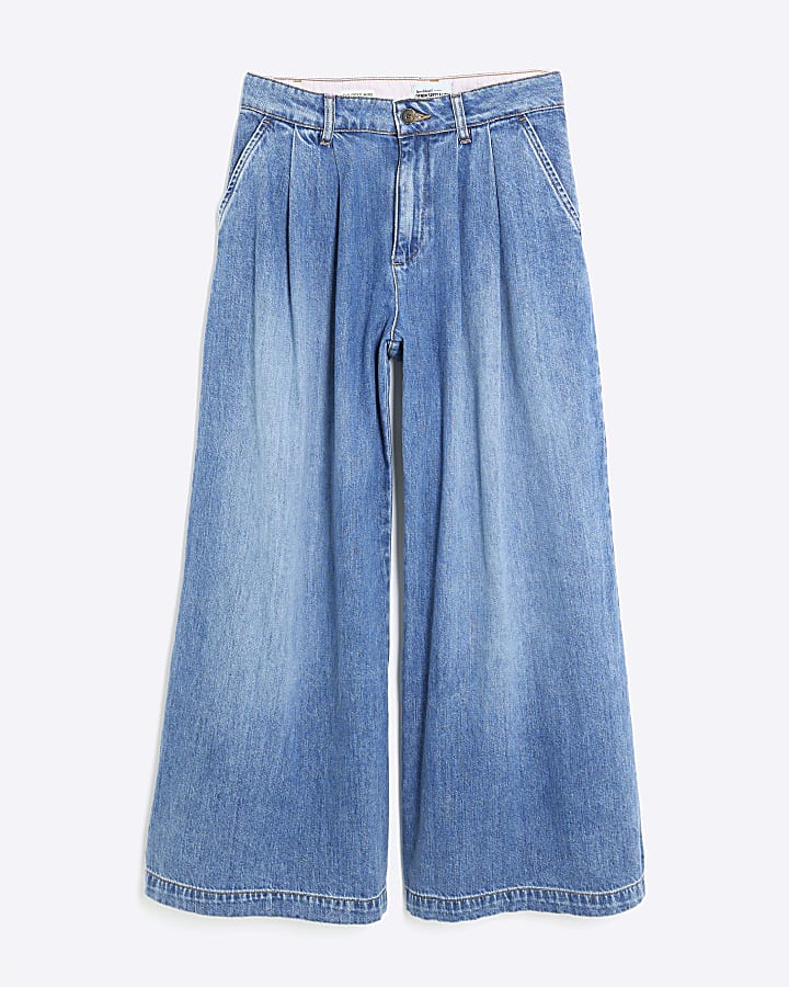 Petite Blue Tailored Wide Leg Jeans