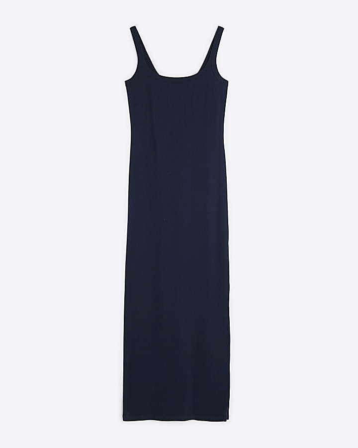 Navy Sleeveless Ribbed Cami Midi Dress