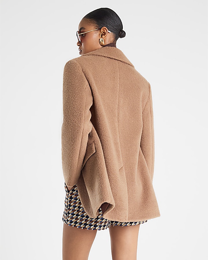 Brown Brushed Faux Wool Blazer
