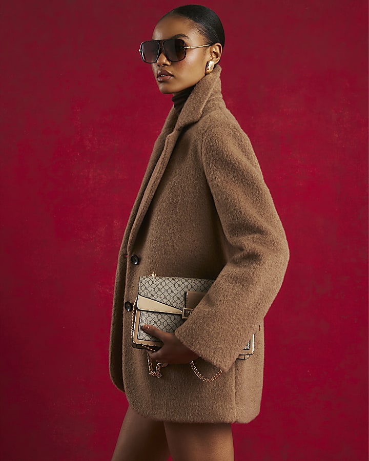 Brown Brushed Faux Wool Blazer