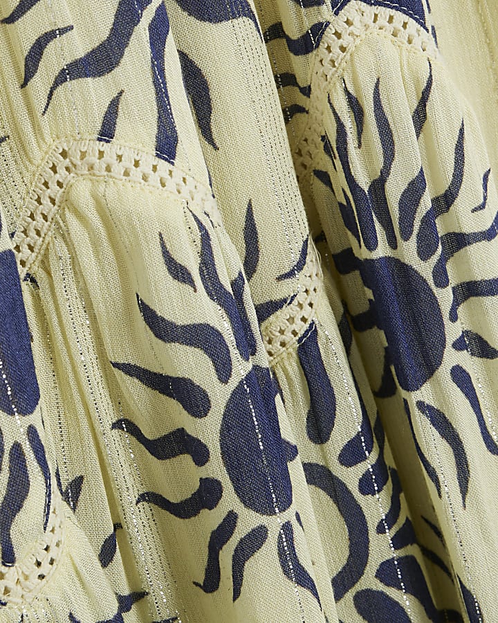 Cream Sun Print Frill Mini Dress