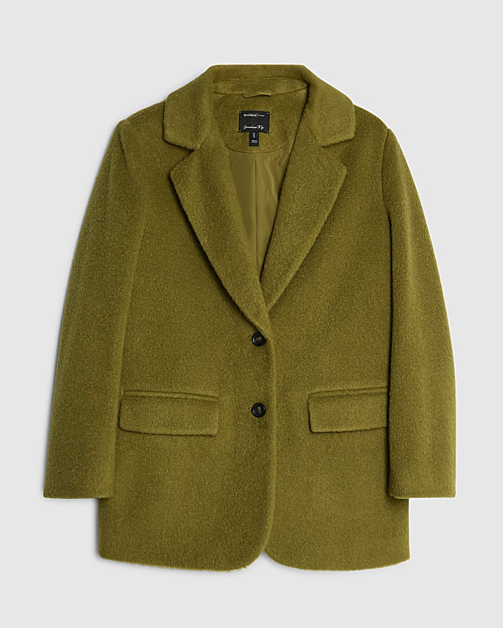 Green Brushed Faux Wool Blazer