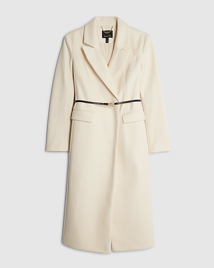 Cream Tailored Belted Coat