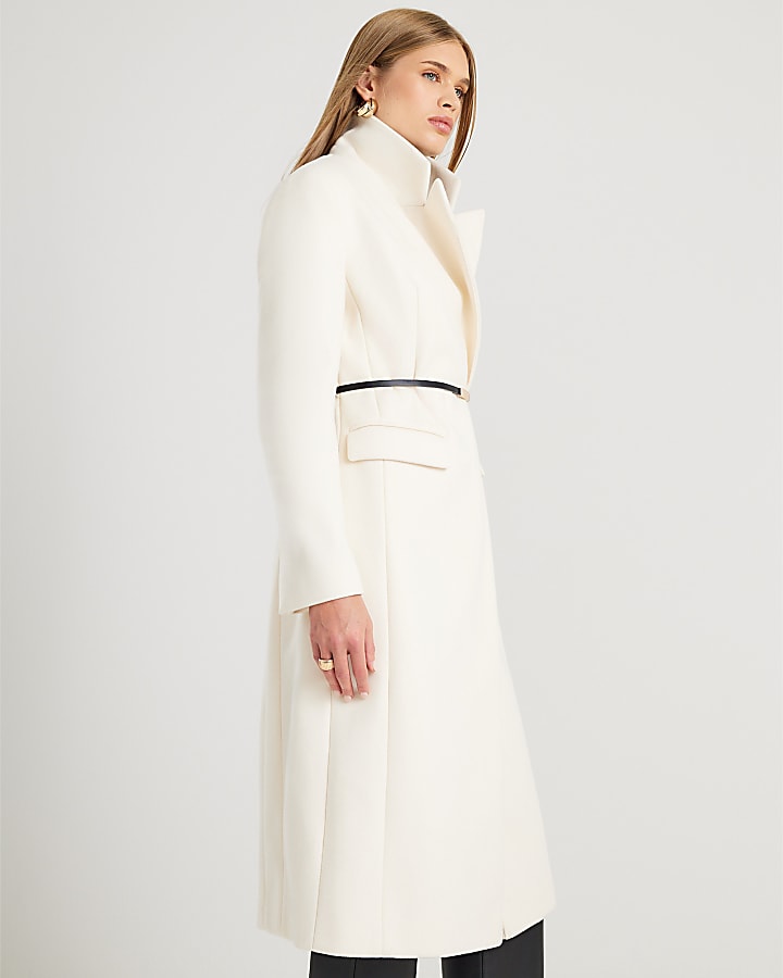 Cream Tailored Belted Coat