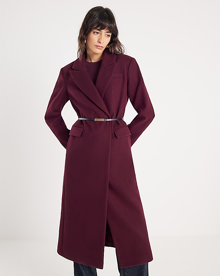 Red Tailored Belted Coat