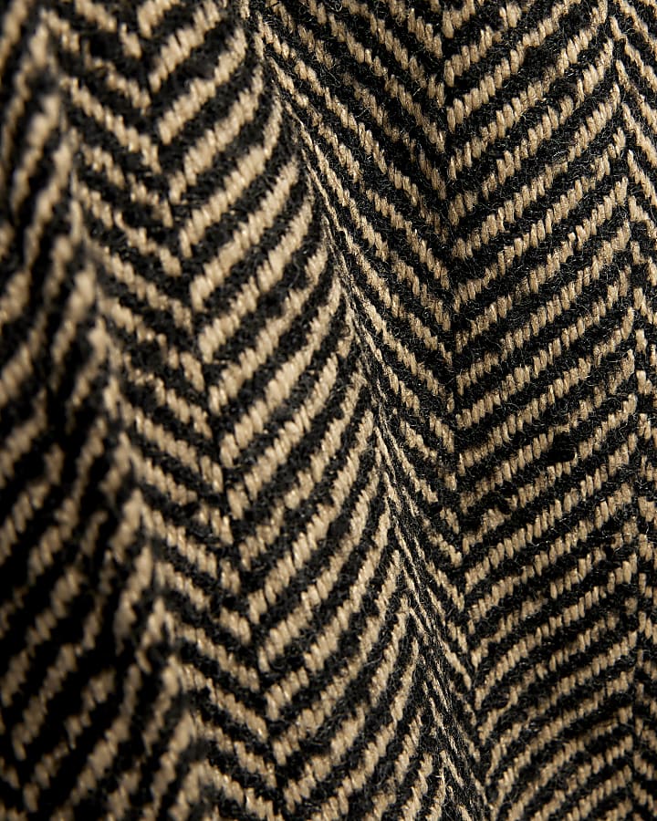 Brown Faux Fur Collar Herringbone Trench Coat