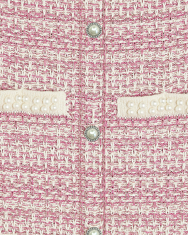 Pink Boucle Bandeau Mini Dress