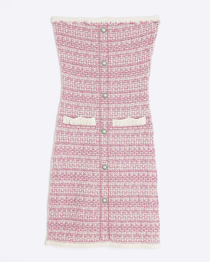 Pink Boucle Bandeau Mini Dress