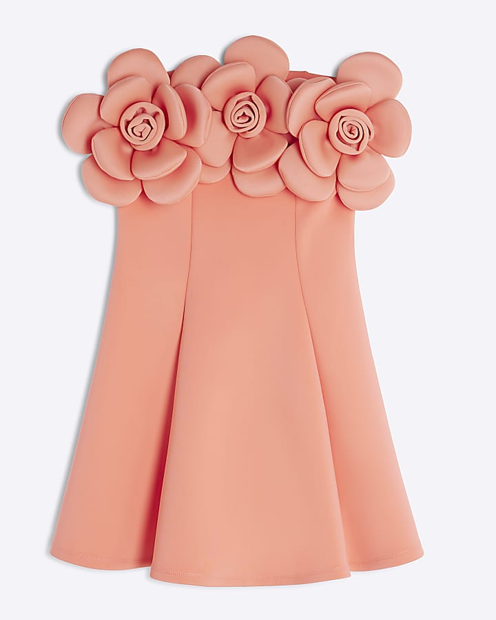 Coral Scuba 3D Flower Bandeau Mini Dress