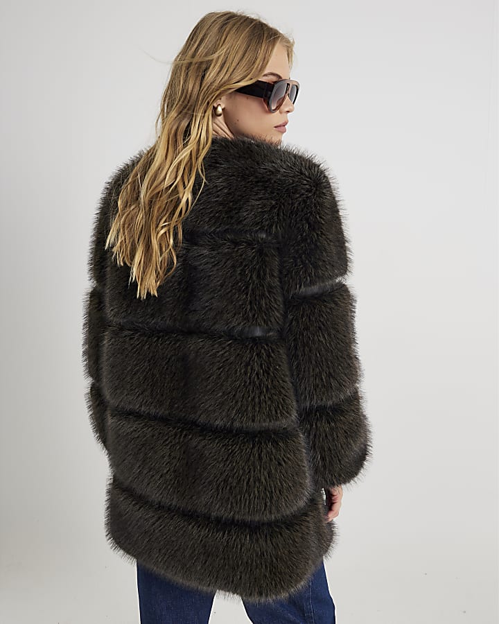 Brown Faux Fur Panelled Coat