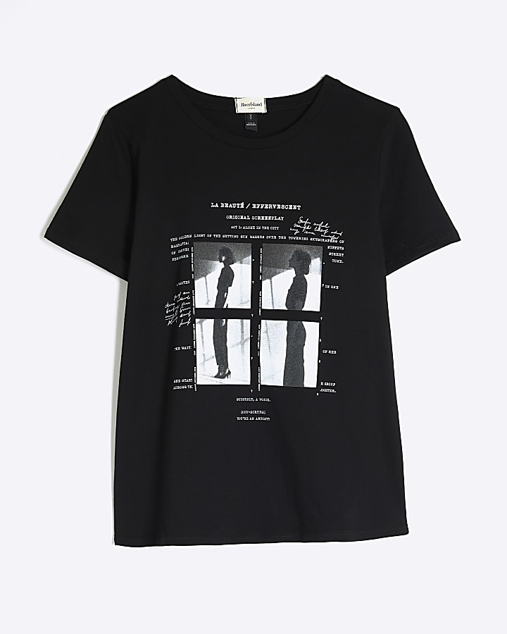 Black Short Sleeve Polaroid Photo T-shirt