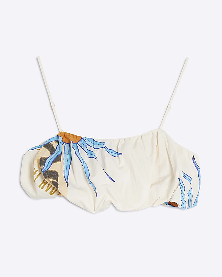 Cream Atlas Bubble Hem Crop Top