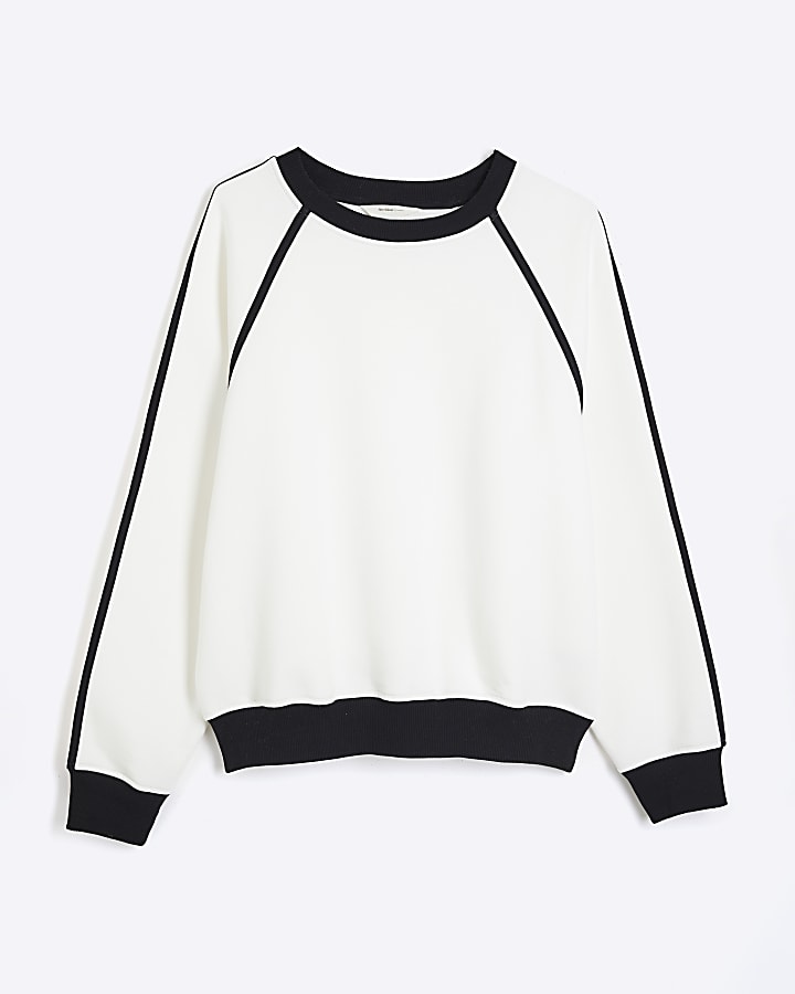 White Long Sleeve Monochrome Piped Sweatshirt