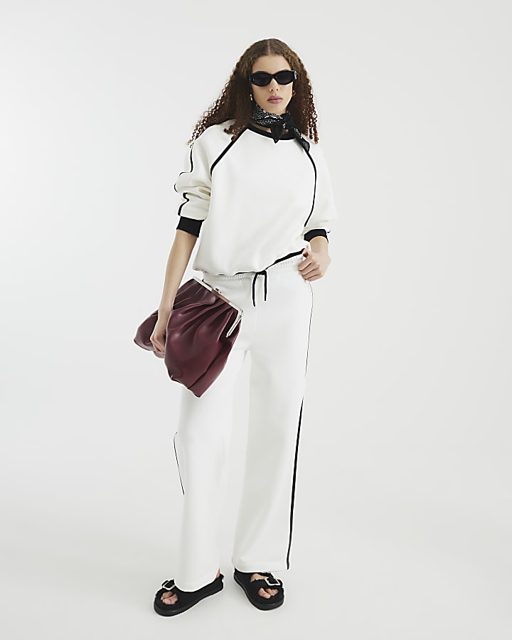 White Long Sleeve Monochrome Piped Sweatshirt