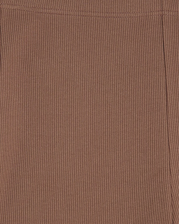Brown High Waisted Ribbed Flare Leggings