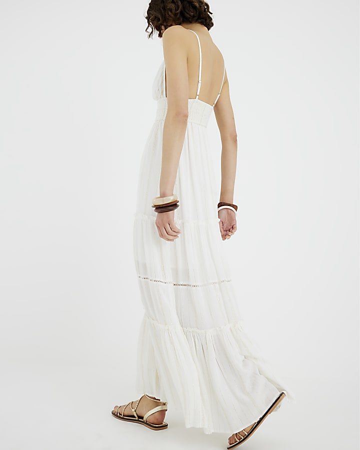 Cream Shirred Maxi Beach Dress