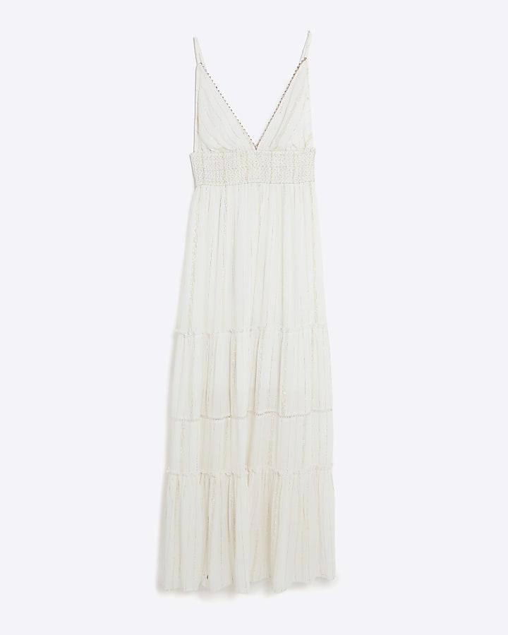 Cream Shirred Maxi Beach Dress