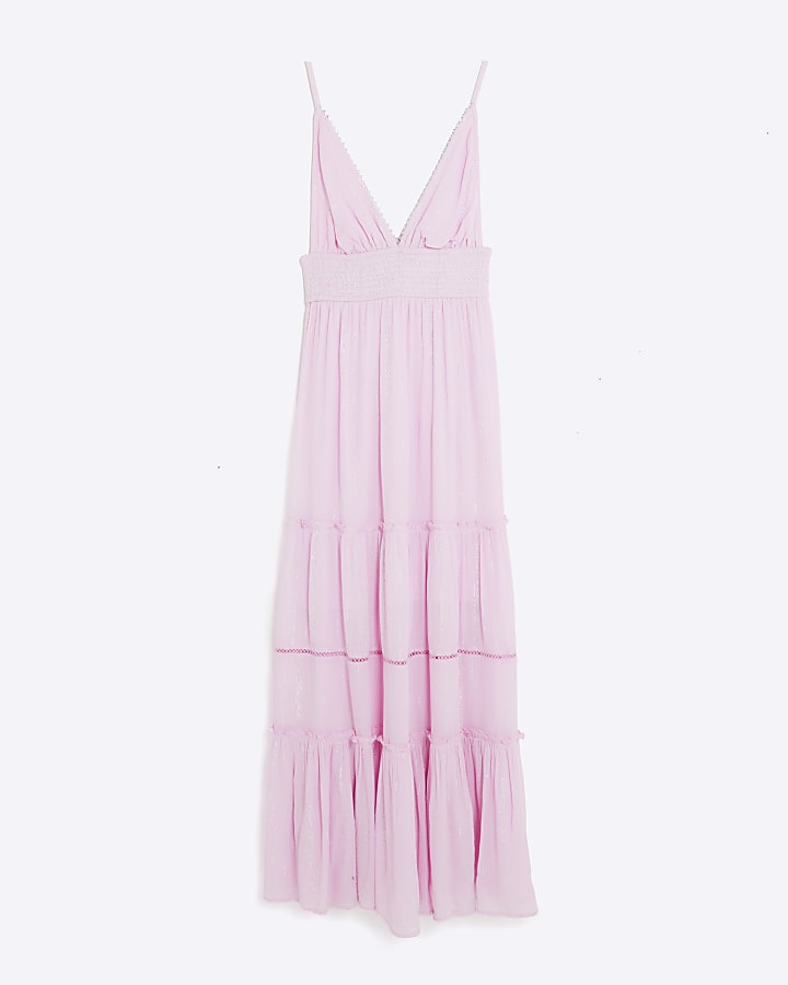 Pink Shirred Maxi Beach Dress