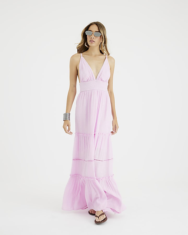 Pink Shirred Maxi Beach Dress