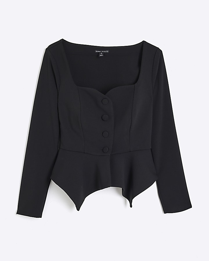 Black Long Sleeve Peplum Sweetheart Jacket