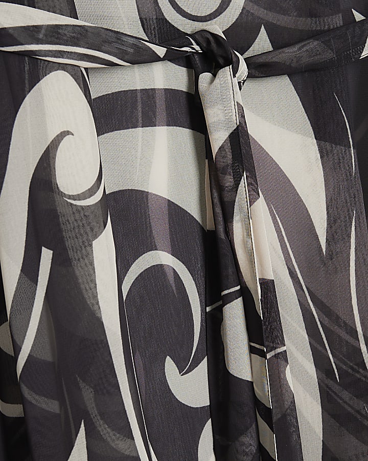 Black Swirl Print Long Sleeve Tunic Dress