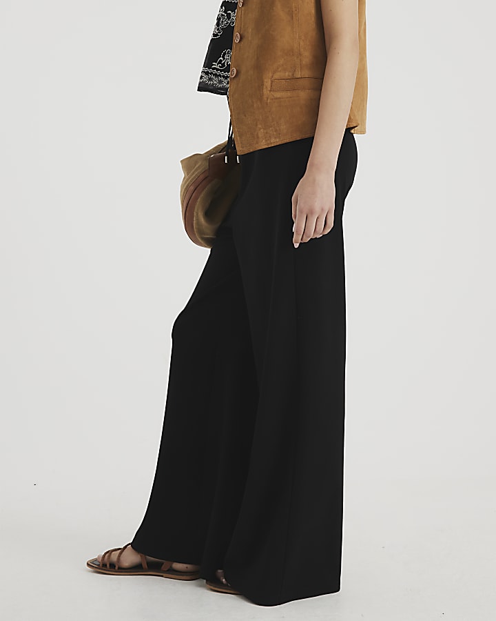 Black Sporty Drawstring Wide Leg Trousers