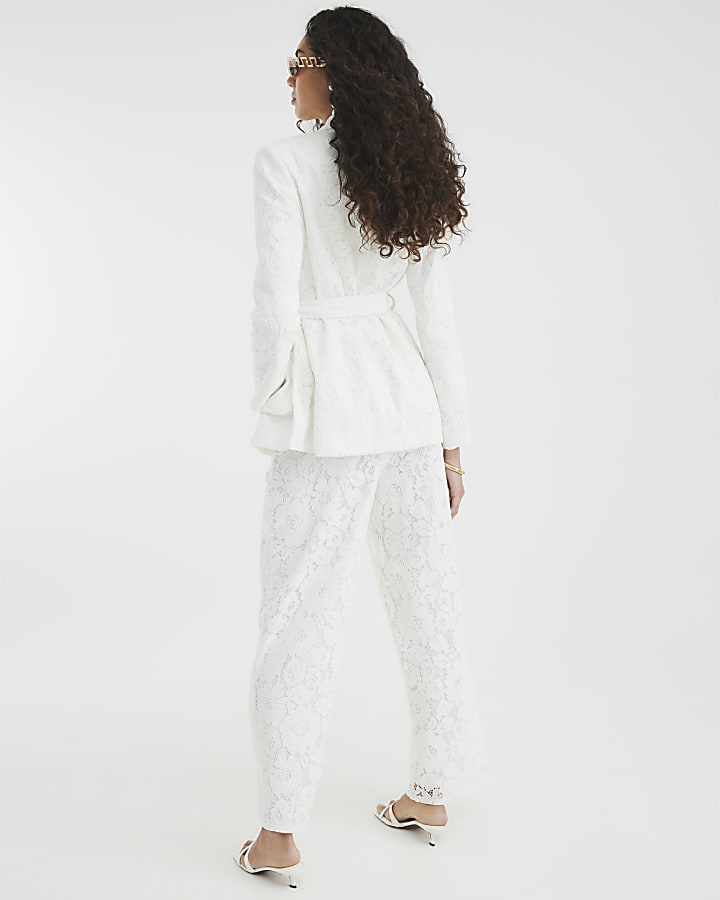 White Lace Wide Leg Tailored Trousers