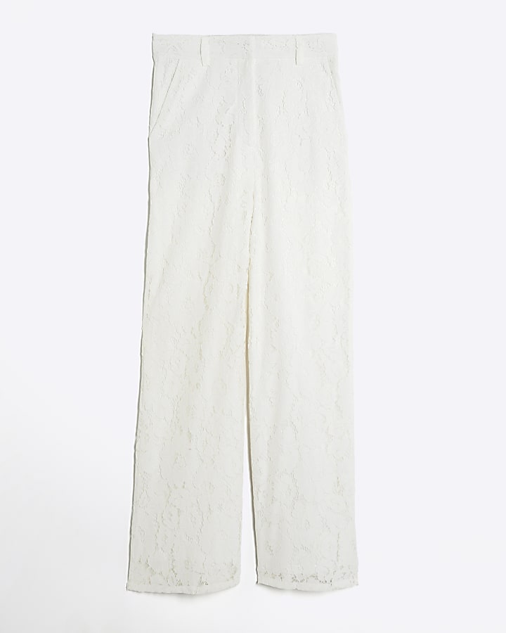 White Lace Wide Leg Tailored Trousers