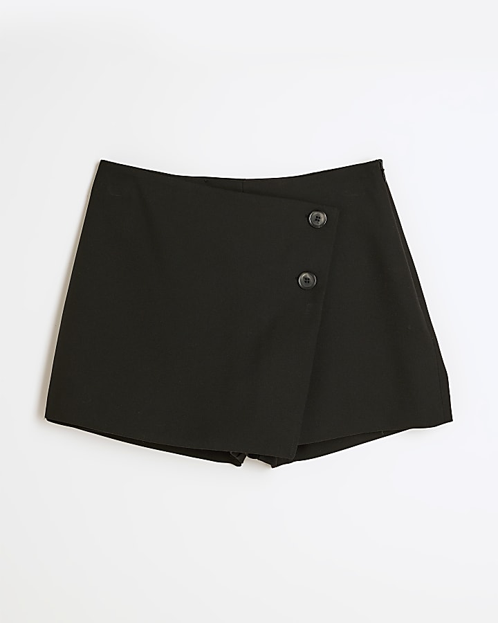 Black Asymmetric Wrap Skort