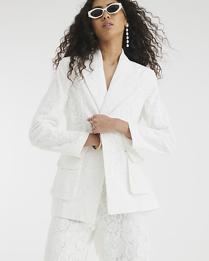 White Lace Tie Front Blazer