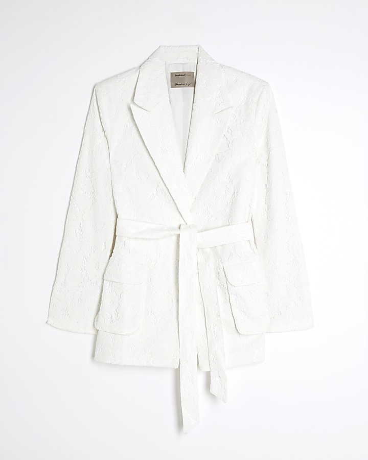White Lace Tie Front Blazer