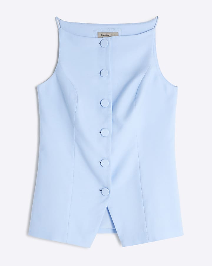 Blue Square Neck Strappy Waistcoat