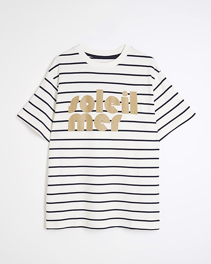 White Short Sleeve Soleil Mer Stripe T-shirt