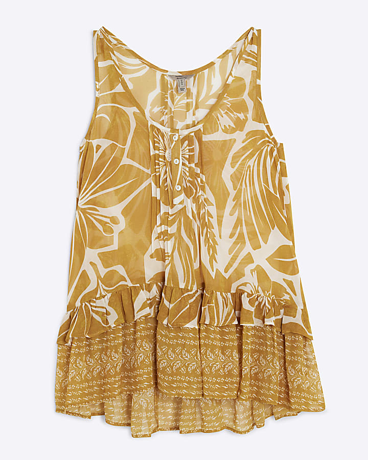 Orange Sleeveless Floral Print Cami Top