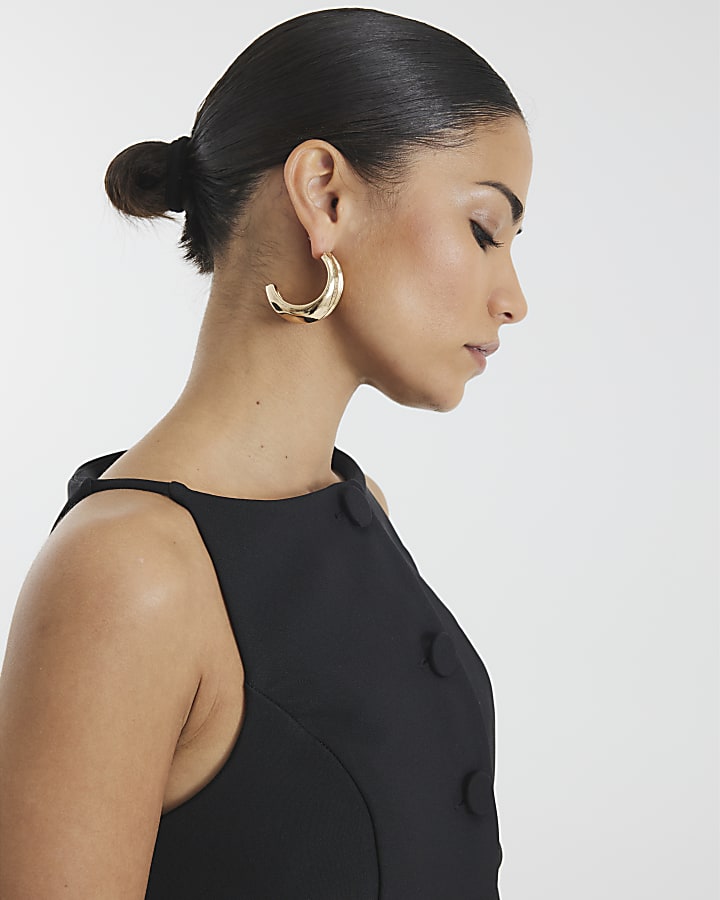 Petite Black Square Neck Strappy Waistcoat