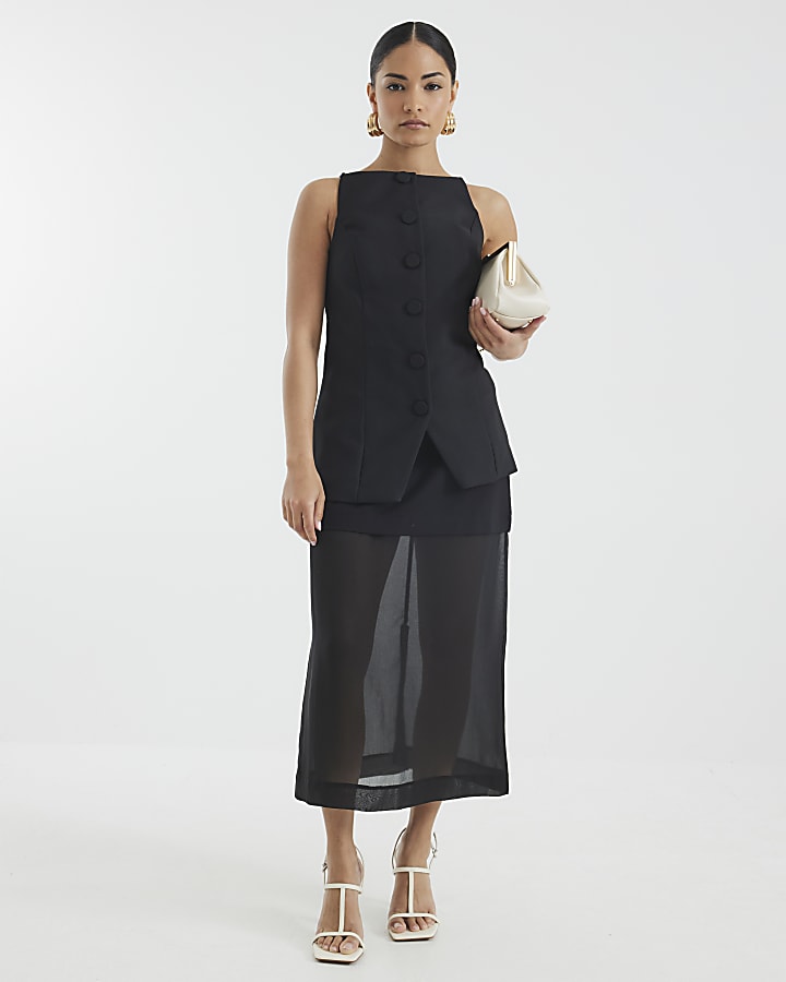 Petite Black Square Neck Strappy Waistcoat